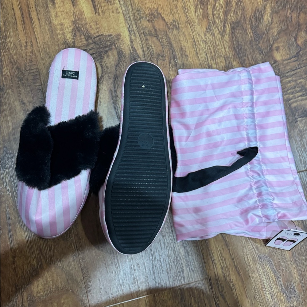 Victoria's Secret Pink and Black Striped Slippers - Picture 5 of 5